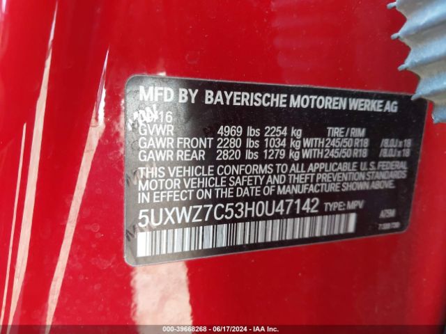 Photo 8 VIN: 5UXWZ7C53H0U47142 - BMW X3 