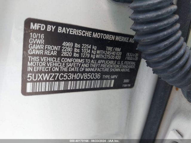 Photo 8 VIN: 5UXWZ7C53H0V85036 - BMW X3 