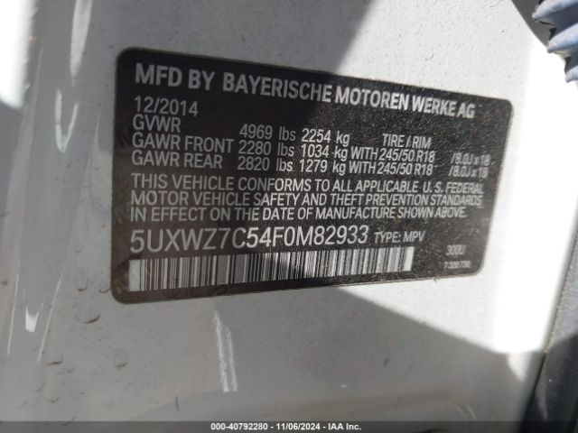 Photo 8 VIN: 5UXWZ7C54F0M82933 - BMW X3 