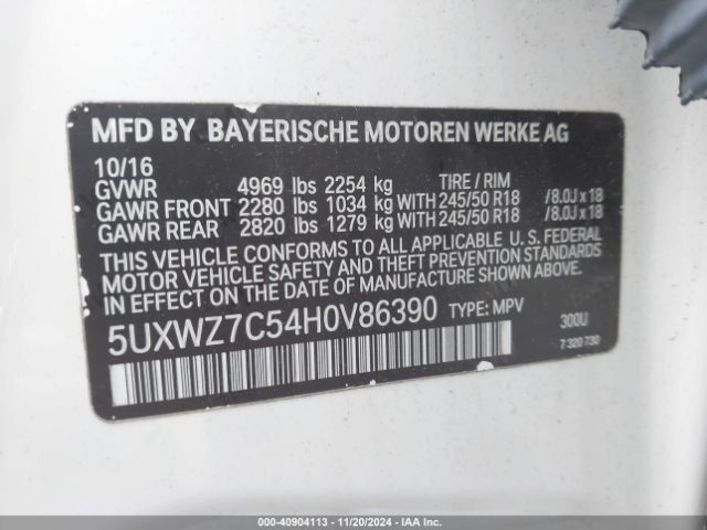 Photo 8 VIN: 5UXWZ7C54H0V86390 - BMW X3 