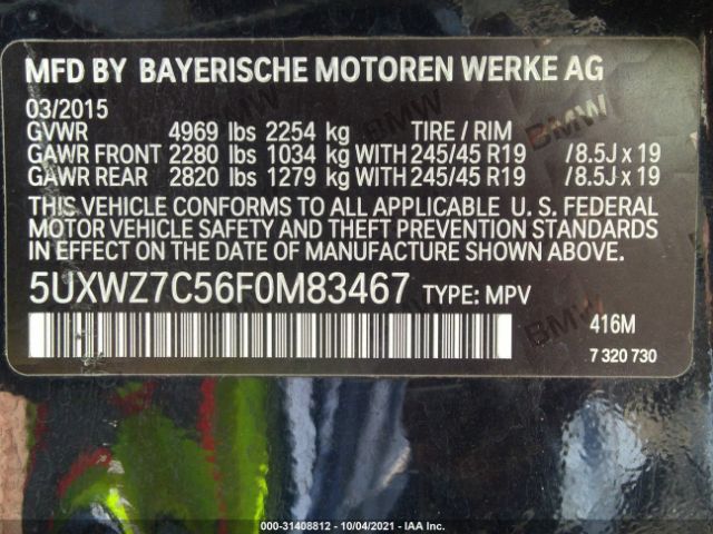 Photo 8 VIN: 5UXWZ7C56F0M83467 - BMW X3 