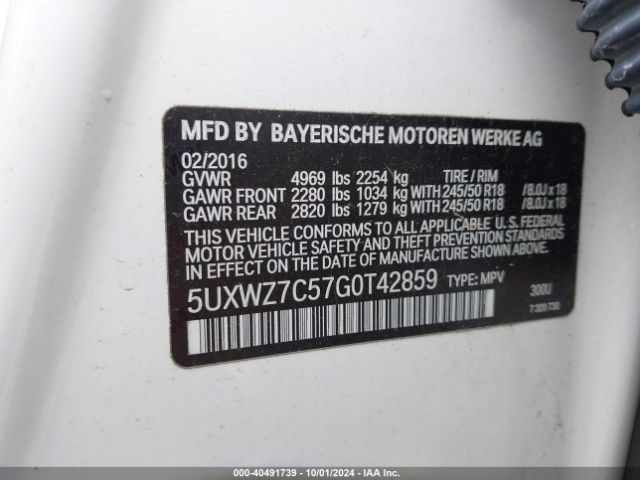 Photo 8 VIN: 5UXWZ7C57G0T42859 - BMW X3 