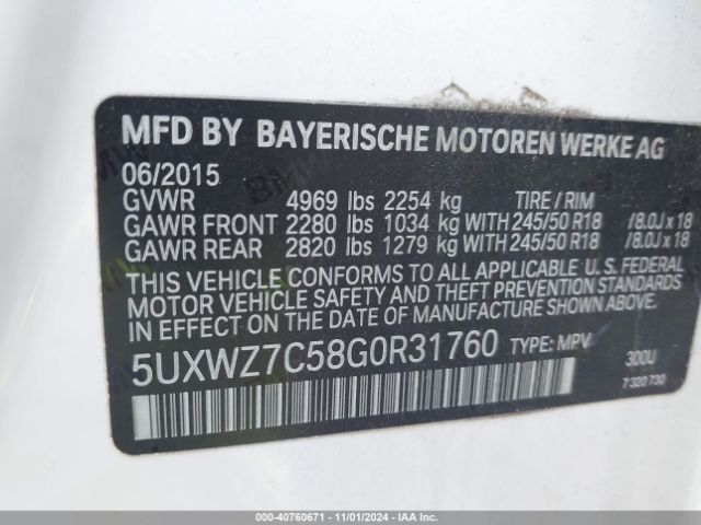 Photo 8 VIN: 5UXWZ7C58G0R31760 - BMW X3 