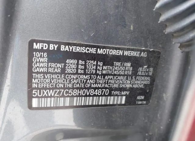 Photo 8 VIN: 5UXWZ7C58H0V84870 - BMW X3 