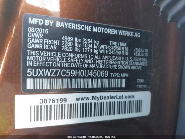 Photo 8 VIN: 5UXWZ7C59H0U45069 - BMW X3 