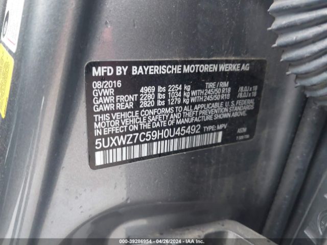 Photo 8 VIN: 5UXWZ7C59H0U45492 - BMW X3 