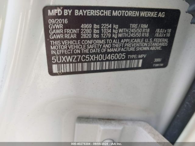 Photo 8 VIN: 5UXWZ7C5XH0U46005 - BMW X3 