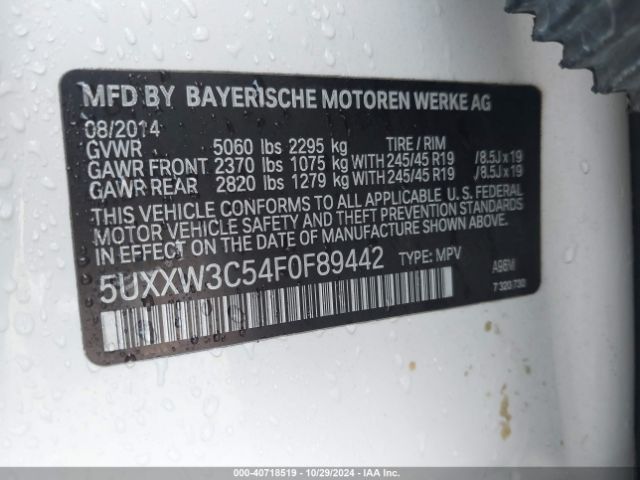 Photo 8 VIN: 5UXXW3C54F0F89442 - BMW X4 