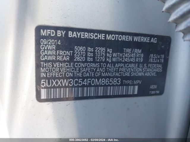 Photo 8 VIN: 5UXXW3C54F0M86583 - BMW X4 