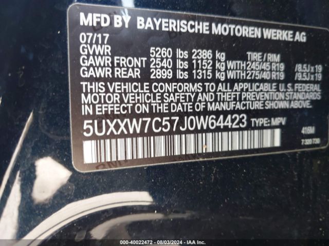 Photo 8 VIN: 5UXXW7C57J0W64423 - BMW X4 