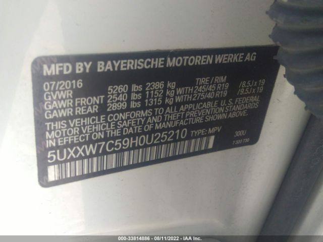 Photo 8 VIN: 5UXXW7C59H0U25210 - BMW X4 