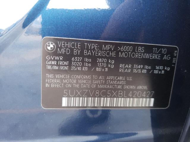 Photo 9 VIN: 5UXZV8C5XBL420427 - BMW X5 XDRIVE5 