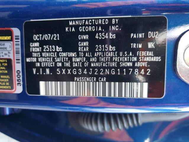 Photo 12 VIN: 5XXG34J22NG117842 - KIA K5 EX 