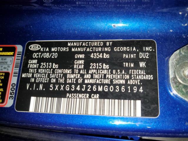 Photo 11 VIN: 5XXG34J26MG036194 - KIA K5 EX 