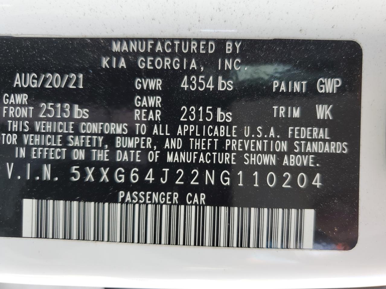 Photo 12 VIN: 5XXG64J22NG110204 - KIA K5 