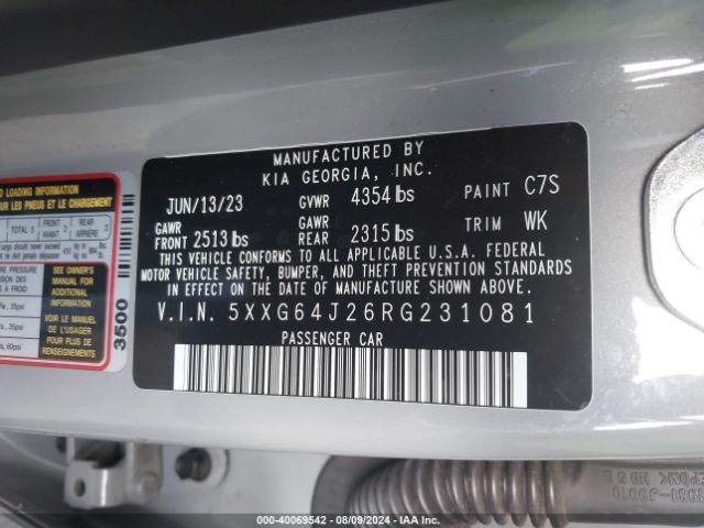 Photo 8 VIN: 5XXG64J26RG231081 - KIA K5 