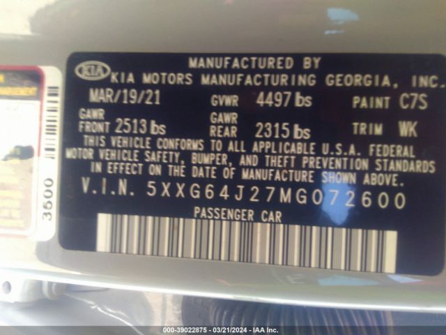 Photo 8 VIN: 5XXG64J27MG072600 - KIA K5 