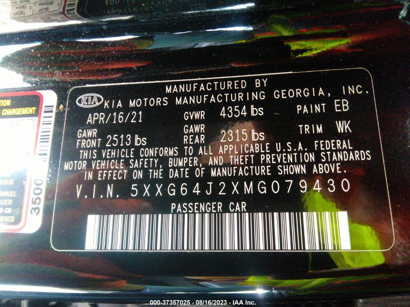 Photo 8 VIN: 5XXG64J2XMG079430 - KIA K5 