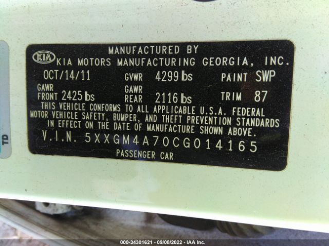 Photo 8 VIN: 5XXGM4A70CG014165 - KIA OPTIMA 