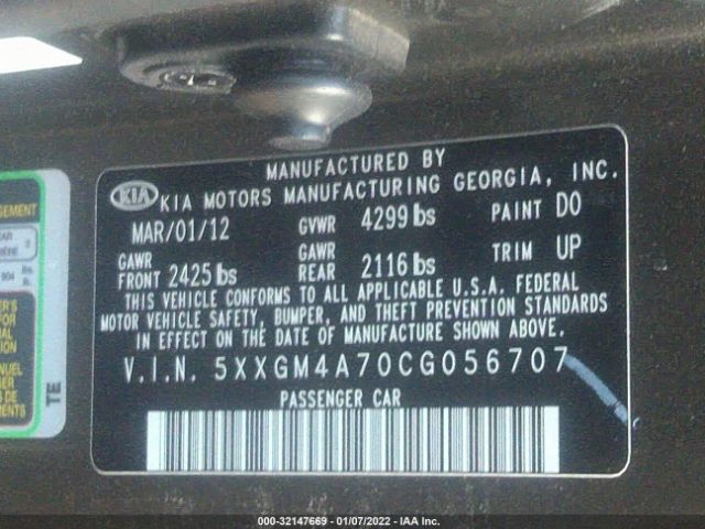 Photo 8 VIN: 5XXGM4A70CG056707 - KIA OPTIMA 