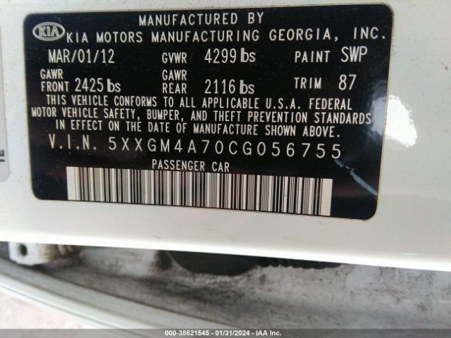 Photo 8 VIN: 5XXGM4A70CG056755 - KIA OPTIMA 