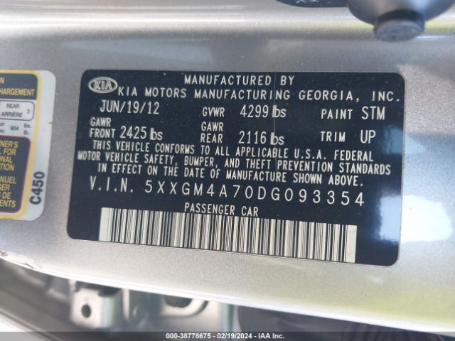 Photo 8 VIN: 5XXGM4A70DG093354 - KIA OPTIMA 