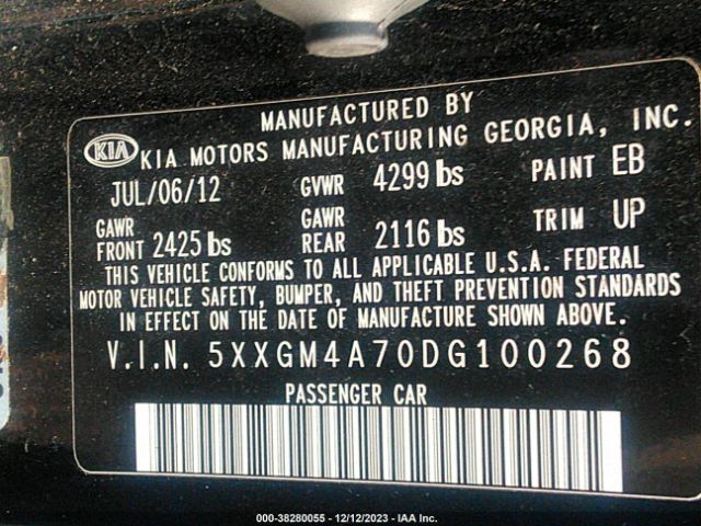 Photo 8 VIN: 5XXGM4A70DG100268 - KIA OPTIMA 