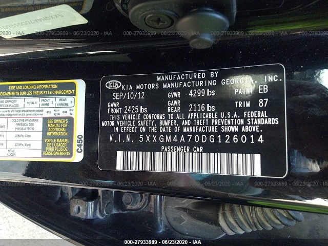 Photo 8 VIN: 5XXGM4A70DG126014 - KIA OPTIMA 