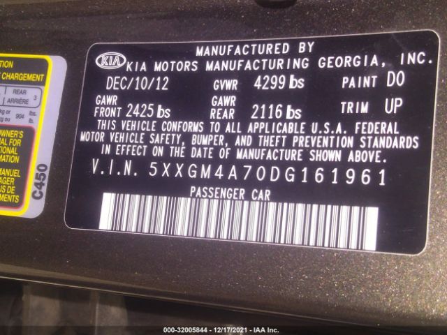 Photo 8 VIN: 5XXGM4A70DG161961 - KIA OPTIMA 