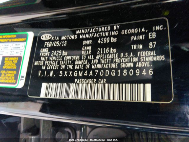 Photo 8 VIN: 5XXGM4A70DG180946 - KIA OPTIMA 