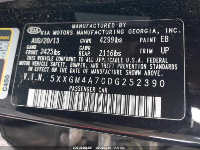 Photo 8 VIN: 5XXGM4A70DG252390 - KIA OPTIMA 