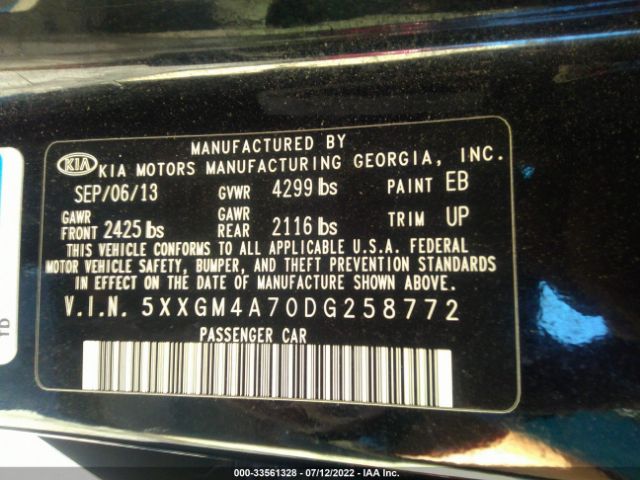 Photo 8 VIN: 5XXGM4A70DG258772 - KIA OPTIMA 