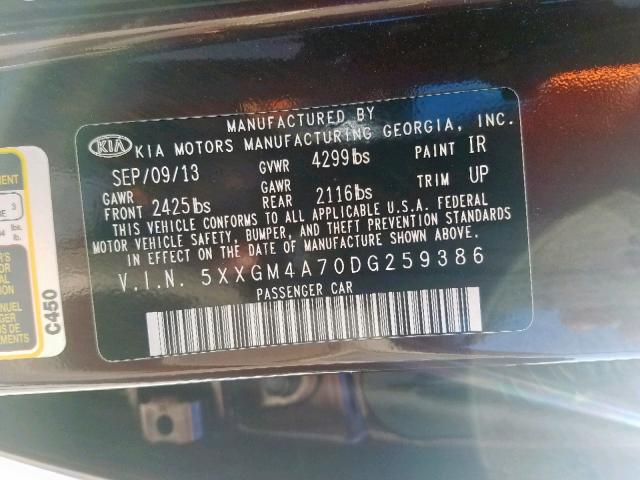 Photo 9 VIN: 5XXGM4A70DG259386 - KIA OPTIMA LX 