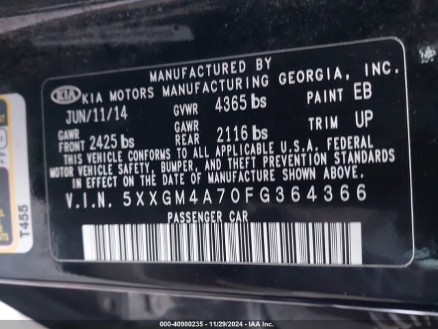 Photo 8 VIN: 5XXGM4A70FG364366 - KIA OPTIMA 