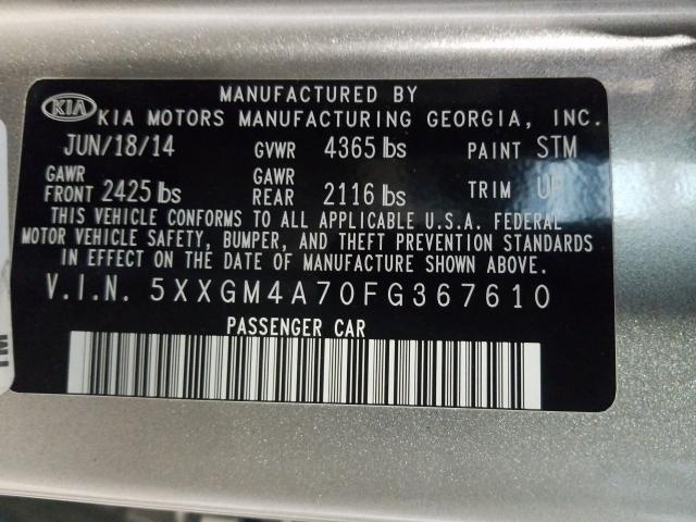 Photo 9 VIN: 5XXGM4A70FG367610 - KIA OPTIMA 