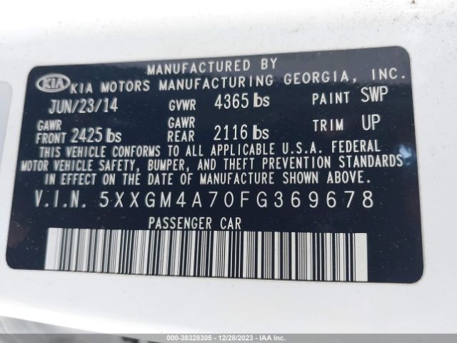 Photo 8 VIN: 5XXGM4A70FG369678 - KIA OPTIMA 