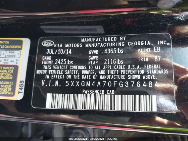 Photo 8 VIN: 5XXGM4A70FG376484 - KIA OPTIMA 