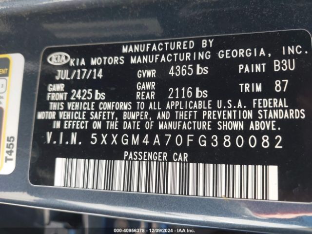 Photo 8 VIN: 5XXGM4A70FG380082 - KIA OPTIMA 