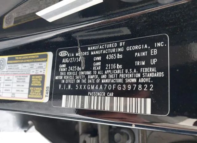 Photo 8 VIN: 5XXGM4A70FG397822 - KIA OPTIMA 