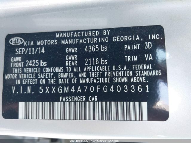 Photo 8 VIN: 5XXGM4A70FG403361 - KIA OPTIMA 