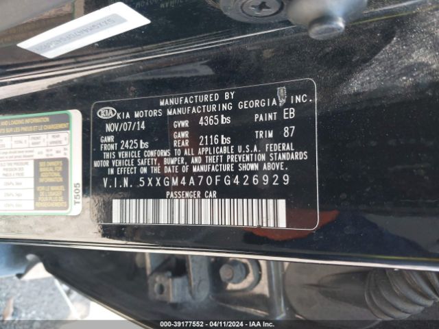 Photo 8 VIN: 5XXGM4A70FG426929 - KIA OPTIMA 