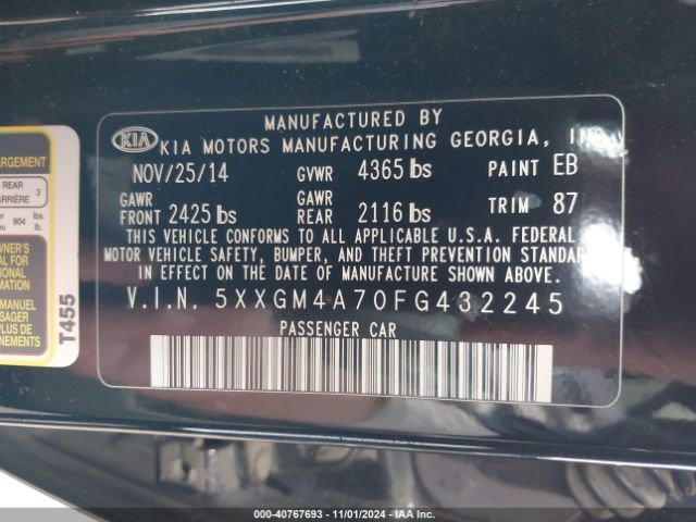 Photo 8 VIN: 5XXGM4A70FG432245 - KIA OPTIMA 