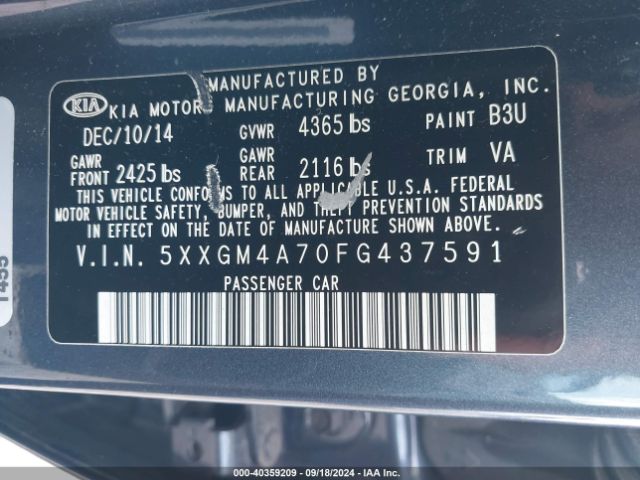 Photo 8 VIN: 5XXGM4A70FG437591 - KIA OPTIMA 