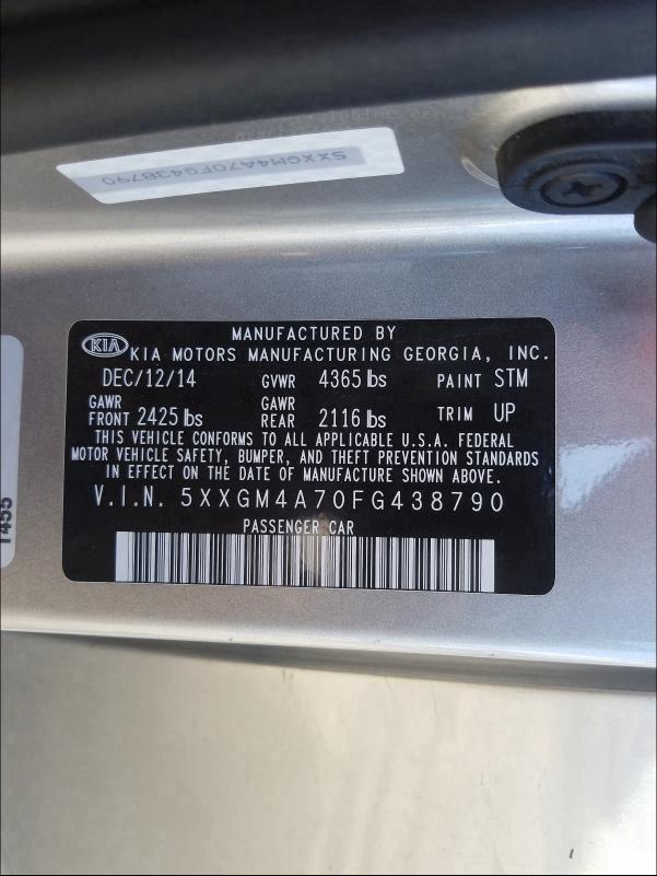 Photo 9 VIN: 5XXGM4A70FG438790 - KIA OPTIMA LX 