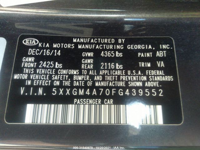 Photo 8 VIN: 5XXGM4A70FG439552 - KIA OPTIMA 