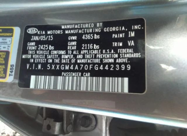 Photo 8 VIN: 5XXGM4A70FG442399 - KIA OPTIMA 