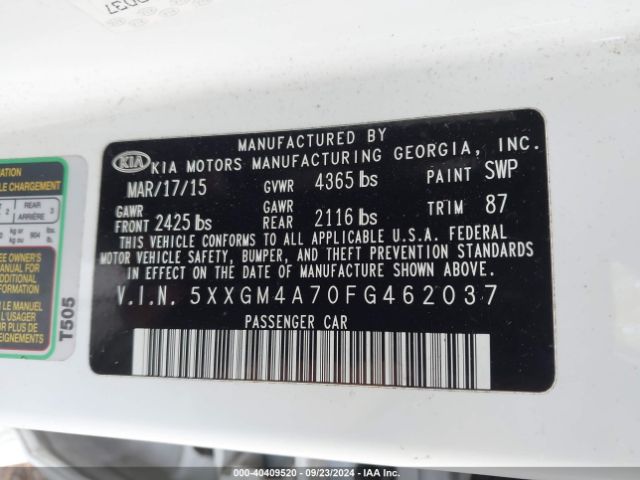 Photo 8 VIN: 5XXGM4A70FG462037 - KIA OPTIMA 