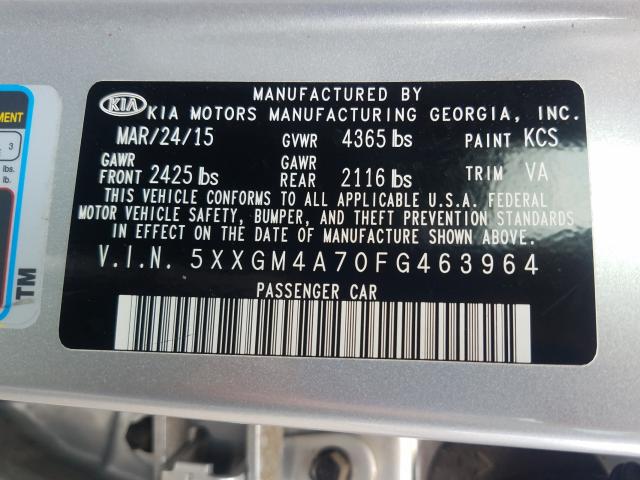 Photo 9 VIN: 5XXGM4A70FG463964 - KIA OPTIMA LX 