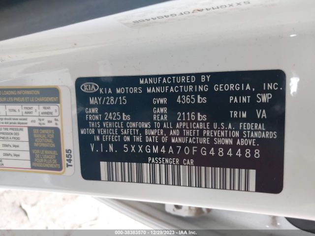 Photo 8 VIN: 5XXGM4A70FG484488 - KIA OPTIMA 