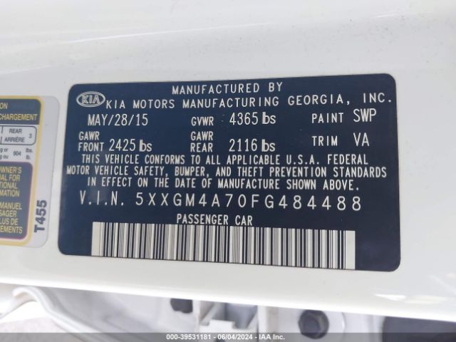 Photo 8 VIN: 5XXGM4A70FG484488 - KIA OPTIMA 